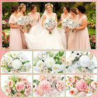 Tigeen 6 Bundles Artificial Flowers Bouquet for Wedding, White Pink - Image 3