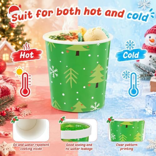 Roshtia 60 Pack 16oz Disposable Christmas Tree Soup Paper Bowls with Lids - Image 3
