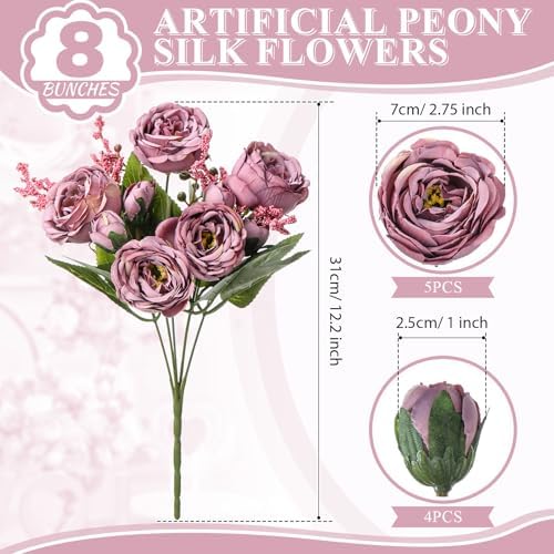 8 Bundles Artificial Peony Centerpiece Flowers,Dark Purple - Image 2