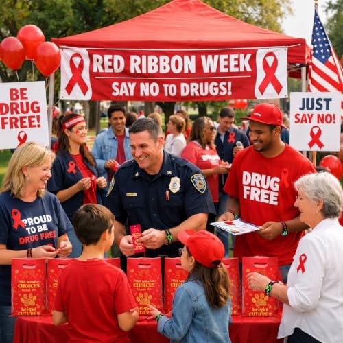 Resurhang 125 Pcs Red Ribbon Week Awareness Assortment Bulk Anti-drug Awareness Paw-sitive Choices Theme Items Wristband Pencils Paw Print Eraser Drug Free Bags Giveaways for Red Ribbon Week Supply - Image 3