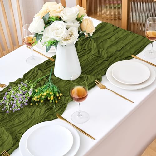 18 Pack Olive Green Cheesecloth Table Runner 21.5x120 Inch,Semi Sheer Boho Gauze Cheese Cloth Fabric Table Runners 10 FT Long for Wedding Party Baby Shower Birthday Home Decor - Image 2