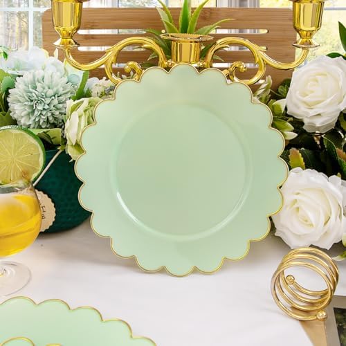LIYH 60 Pcs Heavy Duty Sage Green Plastic Plates for Weddings, Scalloped - Image 5