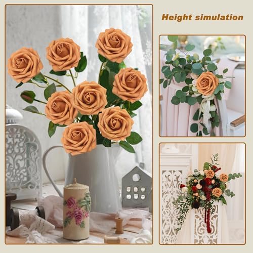 100Pcs Gold Sparrow Artificial Flowers Realistic Roses, Real Looking Fake Roses with Stem for DIY Wedding Bouquets Centerpieces Party Home Romantic Decorations (Gold Sparrow, 100pcs) - Image 4