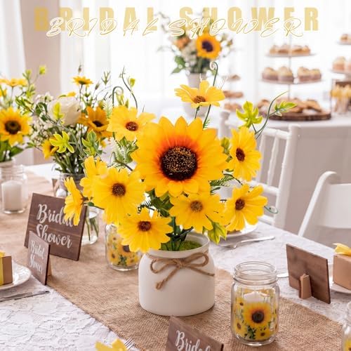 Zeyune Artificial Sunflower Potted Plants Rustic Wedding Table Centerpieces Summer Spring Kitchen Silk Yellow Flower with Plastic Pot for Home Bathroom Office Bridal Shower(12 Pcs,White,Daisy) - Image 6