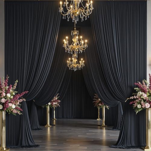 10 Panels 5x15ft Black Backdrop Curtains for Parties, Wrinkle Free Polyester Black Photo Backdrop Drapes 15 ft Long Back Drop Cloth for Wedding Birthday Photography Background Party - Image 3
