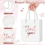 Honoson 60 Pcs Mini Thank You Gift Bag with Handle Bulk,Rose Gold and White - Image 3