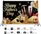 12x6ft Fathers Day Backdrop Repair Tools I Love You Dad Decorations Background Black Suit Tie Fathers Day Banner Backdrop Happy Father's Day Family Party Birthday Party Banner Photo Booth - Image 2