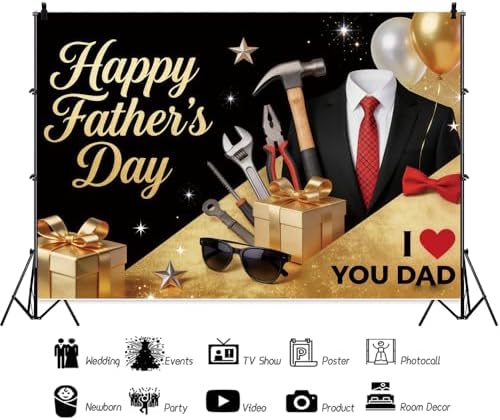 9x6ft Fathers Day Backdrop Repair Tools I Love You Dad Decorations Background Black Suit Tie Fathers Day Banner Backdrop Happy Father's Day Family Party Birthday Party Banner Photo Booth - Image 3