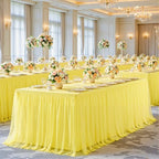 Yellow Tulle Tablecloth for 6 Foot Rectangular Tables 6ft Yellow Rectangle Table Cloth Wrinkle Free Table Cover with Tutu Skirt for Birthday Cocktail Banquet Buffet Lemon Citrus Fruit Party Decoration - Image 5