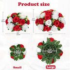 Briful Fake Floral Balls for Centerpieces - 2PCS 11.8" Large Faux Rose Flower Arrangement Silk Flower Bouquet for Home Wedding Party Anniversary Table Vase Flower Stand Decor(Red White) - Image 2