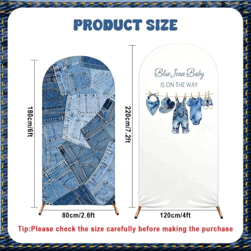 2 Pcs 7.2Ft/ 6 ft Blue Jean Baby Shower Decorations Blue Jean Baby is on The Way Arch Backdrop Cover for Denim Baby Shower Party Gender Reveal Birthday Party Photo - Image 2