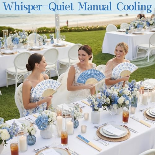 Wenqik 24 Sets Coastal Seashell Folding Fans Bulk with Organza Bags Blue Bow Beach Paper Hand Fans for Wedding Last Toast on The Coast Baby Shower Summer Ocean Under The Sea Party Favors Supplies - Image 4