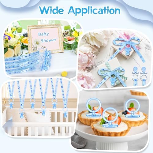 100 Pieces Baby Shower Pacifiers Necklace, Cute Acrylic Pacifier Necklaces for Chupones para Baby Shower Games Charm, Party Favors, Decorations DIY, Gender Reveal Table Scatter(Blue) - Image 6