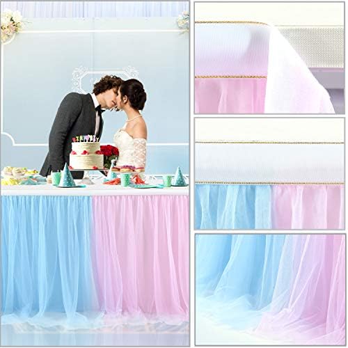 Suppromo 9ft Pink and Blue Gender Reveal Table Skirt Tulle Tutu Table Clothes Cover for Baby Shower Boy or Girl Birthday Party Wedding Cake Decorations - Image 5