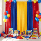 Party Backdrop Curtain 15ftx7ft - Red Yellow Blue Wrinkle Free Satin Drapes - Image 3