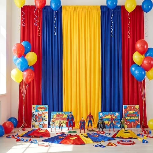 Party Backdrop Curtain 15ftx7ft - Red Yellow Blue Wrinkle Free Satin Drapes - Image 3