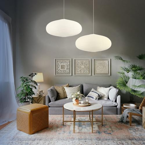 White Oval Paper Lanterns, 22in Large Hanging Paper Lantern Shade, 2 Pack - Image 5
