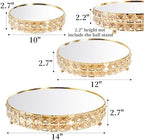 Goaste 3 Pack Crystal Cake Display Stand with Mirror, 14" 12" 10" Metal Pedestal Gold Round Cake Plate Stand, Dessert Cookies Fruit Serving Tray with Shining Crystal Beads for Wedding, Birthday Party - Image 2