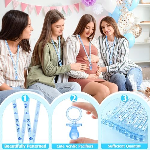 100 Pieces Baby Shower Pacifiers Necklace, Cute Acrylic Pacifier Necklaces for Chupones para Baby Shower Games Charm, Party Favors, Decorations DIY, Gender Reveal Table Scatter(Blue) - Image 2