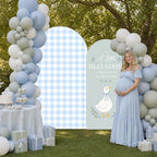 2PCS Silly Goose Baby Shower Arch Backdrop Cover Green Blue 6ft 7.2ft Stretchy Spandex Fitted A Silly Goose is About to Be on the Loose Backdrop for Silly Goose Baby Shower Decorations Party Supplies - Image 6
