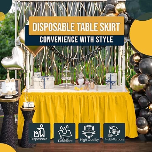 Exquisite Yellow Table Skirt 24 Pack - Disposable Plastic Table Skirts for Rectangle Tables 6ft 8ft & Round Tables - 29in x 14ft Self-Adhesive Strip - Birthday Wedding Gender Reveal Decor - Image 6