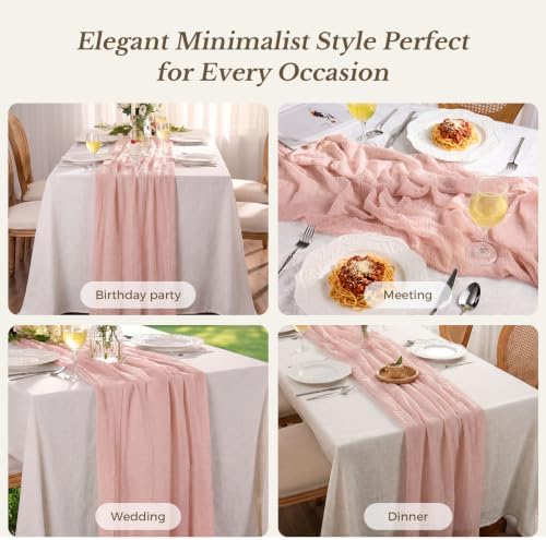 Goodluck 6 Pack 10Ft Dusty Pink Cheesecloth Table Runner 35x120 Inch Boho Gauze Table Runner for Wedding Reception, Bridal Shower, Birthday Party, Rustic Decor, Tables, Chairs & Wedding Arches - Image 5