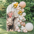Highland Cows Arch Backdrop Cover 7.2 FT, Abstract Animal Pink Flower Brown Wood Grain Wedding Arch Cover Stretchy Backdrop Stands Covers for Birthday Party Ceremony Banquet Decor by Unknown