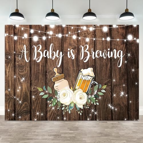 12x6ft Baby Shower Backdrop A Baby is Brewing Photography Background Feeding Bottle Beer Floral Rustic Wood Glitter Newborn Birthday Party Banner Decorations Gender Reveal Photo Booth Prop by ASDCXZ
