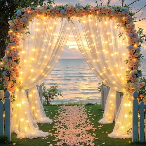 Wish Care 20x10FT Cream Wrinkle Free Backdrop Curtains with Lights String for Parties - Photo Curtain Backdrop with Lights for Wedding Decorations, Bridal Baby Shower Birthday Party Photography - Image 7