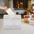 Crystal Wedding Card Box with Heart Lock Wedding Money Box Treasure Chest Silver Bead Card Receiving Memory Storage for Wedding Reception Birthday Graduation Baby Shower Party (Silver) - Image 5