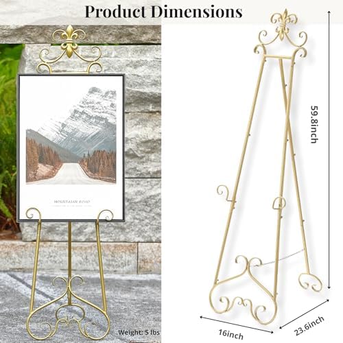 60” H Gold Easel Stand for Sign Large Adjustable Metal - Image 3