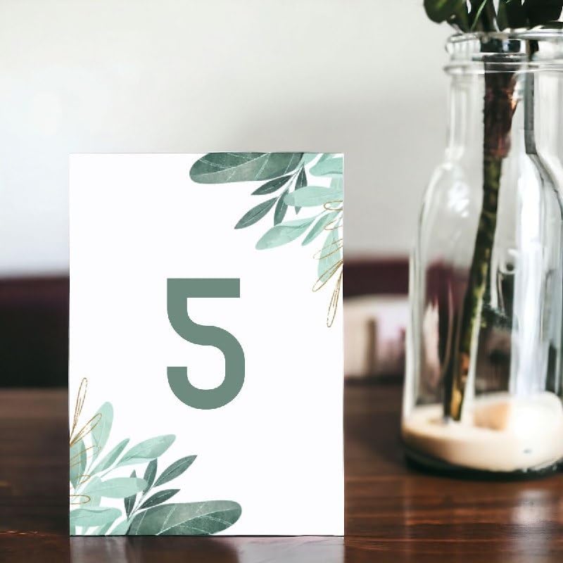 Green Leaf Design Table Number Cards Double Sided Party Table Numbers for Reception Baby Shower Anniversary Birthday Bridal Party 4x6 Inch - Image 4