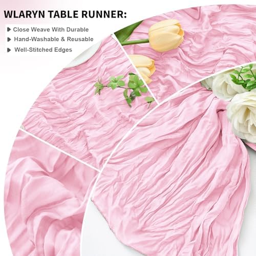 16 Pack Pink Cheesecloth Table Runner 21.5 x 120 Inches Boho Gauze Table Runners 10FT Long Cheese Cloth Table Runner for Bridal Shower Baby Shower Birthday Party Wedding Decor - Image 5