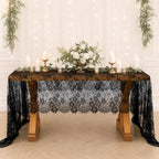 Lace Tablecloth 10FT Rectangle Wedding Overlay Black Halloween Fabric 2Pack - Image 3