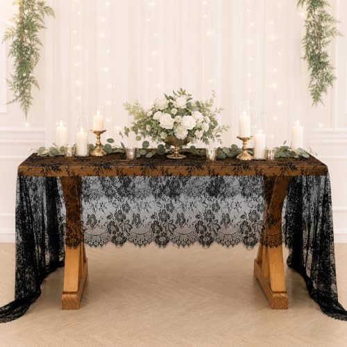 Lace Tablecloth 10FT Rectangle Wedding Overlay Black Halloween Fabric 2Pack - Image 3