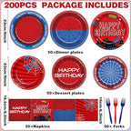 200PCS Spider Birthday Party Supplies Super Theme Paper Plates and Napkins Spider Web Disposable Tableware Set Red and Blue Hero Plates for Birthdays Baby Shower Movie Fans Party Decorations - Image 2