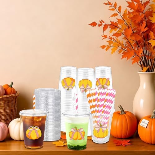 50 Pcs Fall Bow Pumpkin Plastic Party Cups, Thanksgiving Party Favor - Image 3