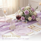 NOCCUR 175PCS Purple Plastic Plates with Gold Disposable Silverware - Include 50 Lavender and Gold Plastic Plates,25 Knives,25 Forks,25 Spoons,25 Cups and 25 Napkins - Wedding/Party/Spring - Image 4