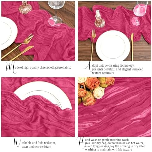 20 Pack Hot Pink Table Runner 17 x 108inch Cheesecloth Table Runner Rustic Boho Gauze Sheer Fabric Cheese Cloth Table Runners for Wedding Party Bridal Baby Shower Birthday Spring Table Decor - Image 4