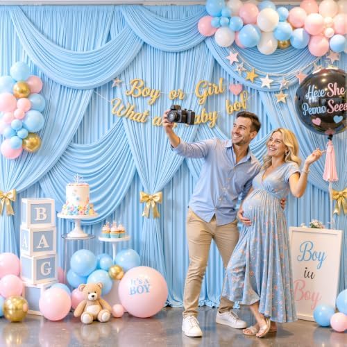 10 Panels Baby Blue Backdrop Curtain for Baby Shower Parties Wrinkle Free Light Blue Curtains Backdrop Drapes Fabric Decoration for Birthday Party Photography 50ft x 10ft - Image 3