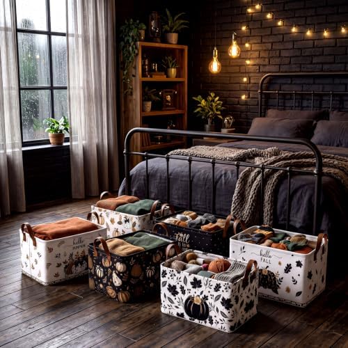 CHENGU 6 Pack Fall Storage Bins Collapsible Retro Autumn Pumpkin Baskets - Image 6