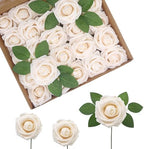 Artificial Flowers Realistic Roses, 100pcs Real Looking Fake Roses with Stem for DIY Wedding Bouquets Centerpieces Bridal Shower Party Home Romantic Decorations (Champagne) by BringmoreJoyinyourlife