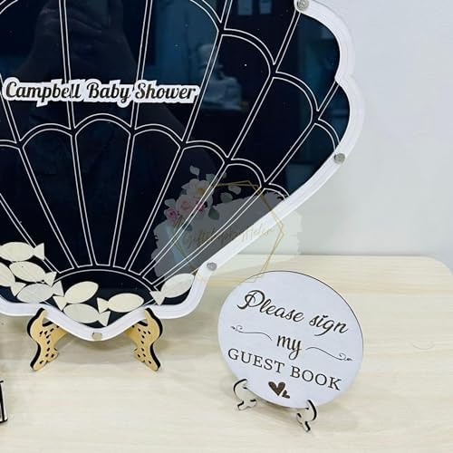 Seashell Beach Wedding Guest Book Alternative, Wooden Drop-Chip Frame - Image 3