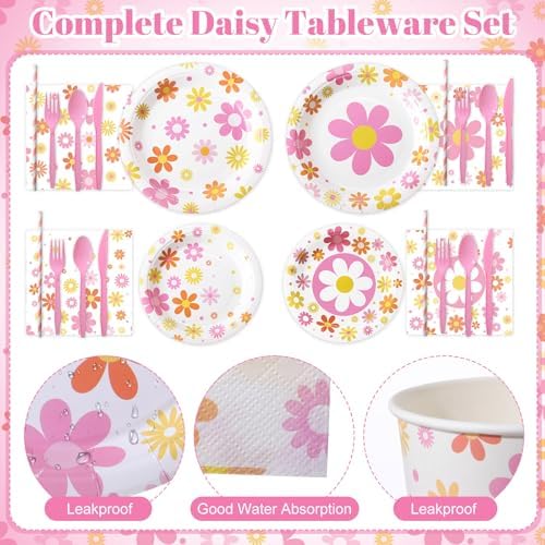 450 Pcs Tableware Set, Serve 50, Colorful, Groovy Daisy Flower - Image 2
