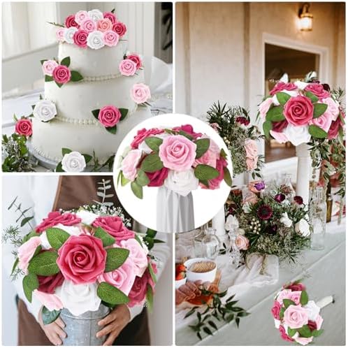 100 Pcs Artificial Rose Flowers, Gradient Pink - Image 6