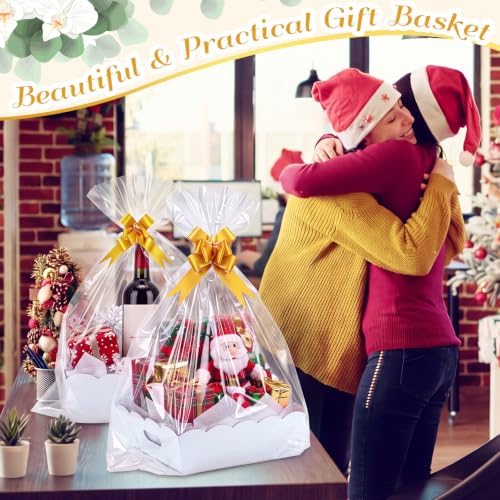 Fuyoooo 8 Pack White Baskets for Gifts Empty to Fill, Sturdy 10" x 12" Scalloped Edged Empty Gift Basket Kit Bulk with Handles, 8 Wrap Bags, 16 Tissue Paper and 8 Bows for Wedding Party - Image 6