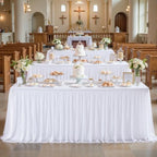 2 Pack 6ft White Table Cloths Rectangle Tulle Tablecloth Fitted White Tablecloths for 6 foot Rectangle Tables Stretch Spandex Table Cover for Parties Wedding Birthday Events Banquet Desk Table Skirt - Image 3