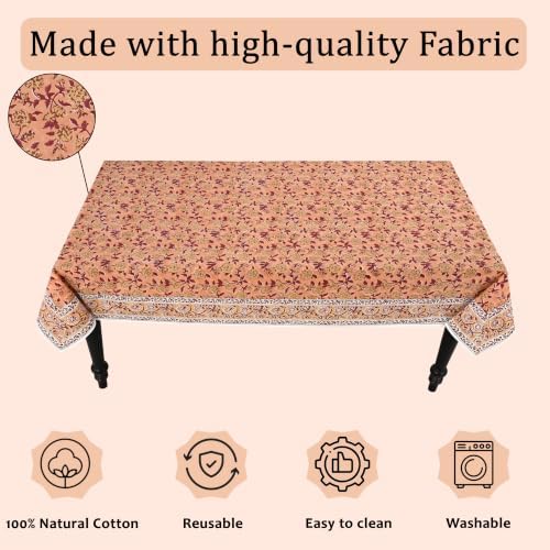 Ridhi Apricot Rosette Vine (Wine Red) Hand Block Print Cotton Rectangle Tablecloth 54x54 inch Reusable Table Cover Decorative Everyday Use for Dining Room, Farmhouse, Home Gift for Spring, Summer - Image 7