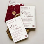 Burgundy Velvet Wedding Invitations, Elegant Flower Laser Cut Invitation with QR Code, Luxury Gold Wax Seals, Customizable Tri Fold Invitations Card (25pcs Customized Invitation) - Image 2