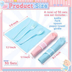 Lasnten 50 Sets Pre-rolled Gender Reveal Cutlery Set with Napkin - Image 3